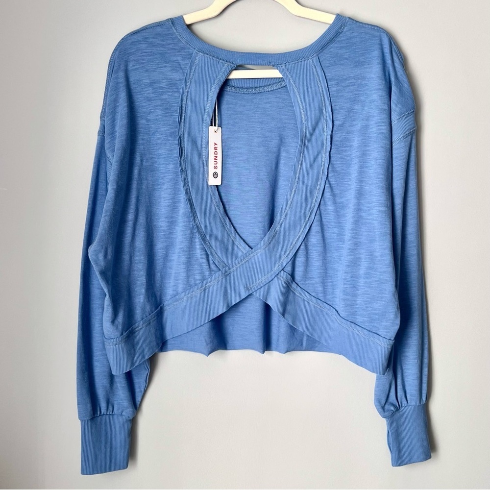 Sundry Open Back Crossover Tee | Size S | Blue - Picture 3 of 6